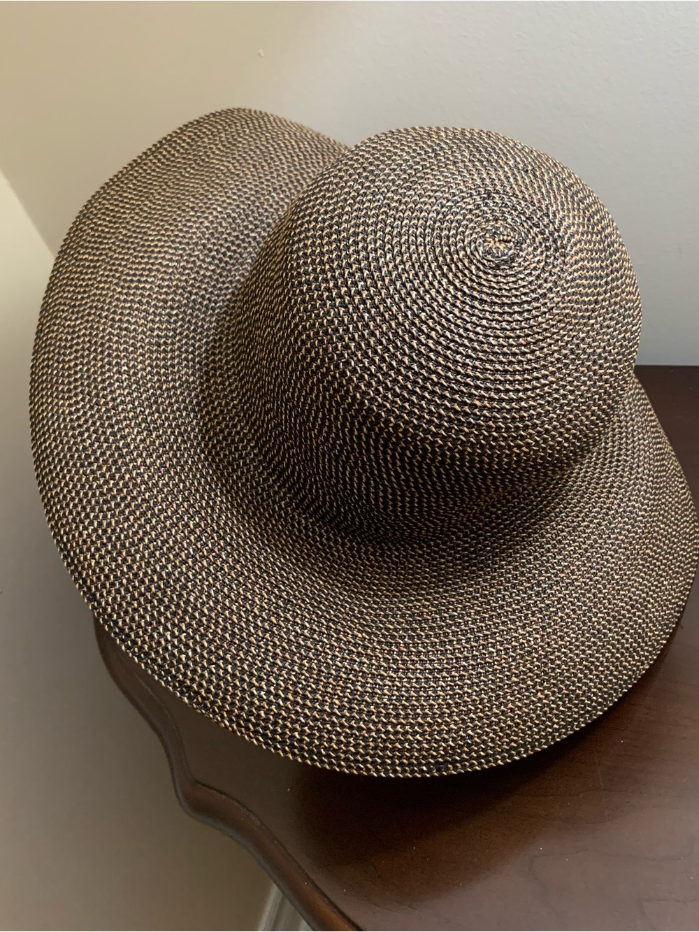 Talbots Two-Tone Rafia Wide Brim Straw Sun Hat - Brown & Cream